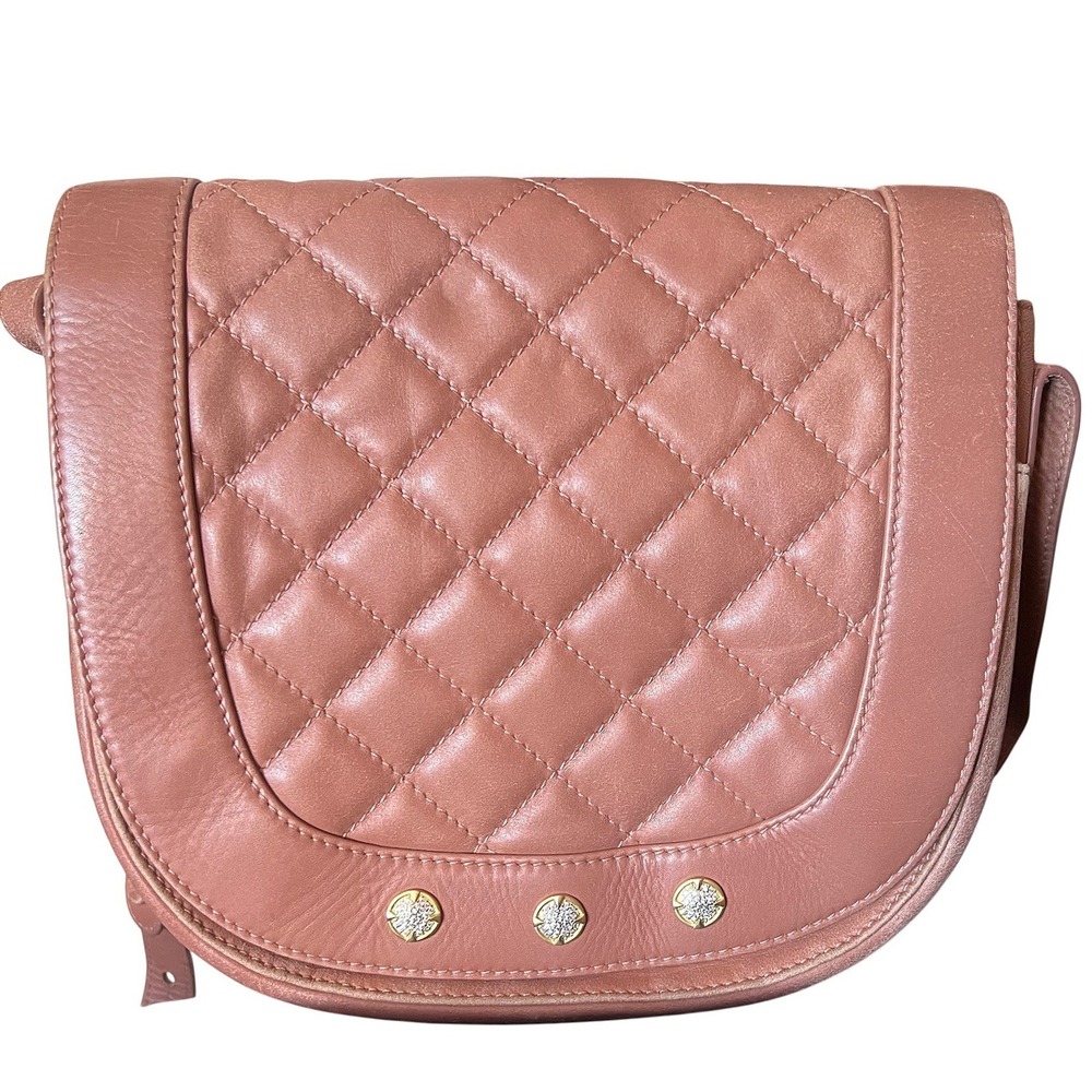 Freida Rothman Quilted Leather Crossbody Bag and Zip Wallet Set Mauve Brown Gold